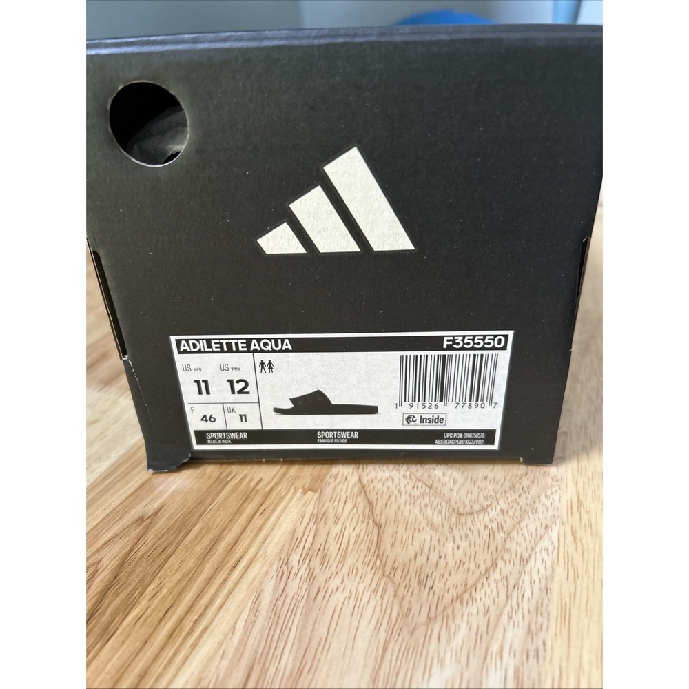 adidas Adilette Aqua Slides Sandals Slip On Men's 11 Women's 12 Black NWT F35550